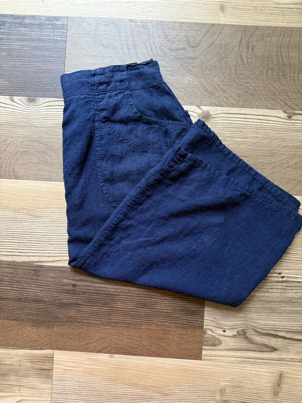 Vintage FLAX Jeanne Engelhart Navy 100% Linen Midi Skirt Large Pockets Lagenlook - Picture 5 of 7